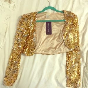 Gold Sequined Cropped Jacket